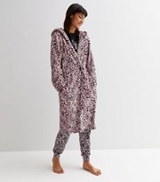 New Look Pink Leopard Print Faux Fur Hooded Dressing Gown